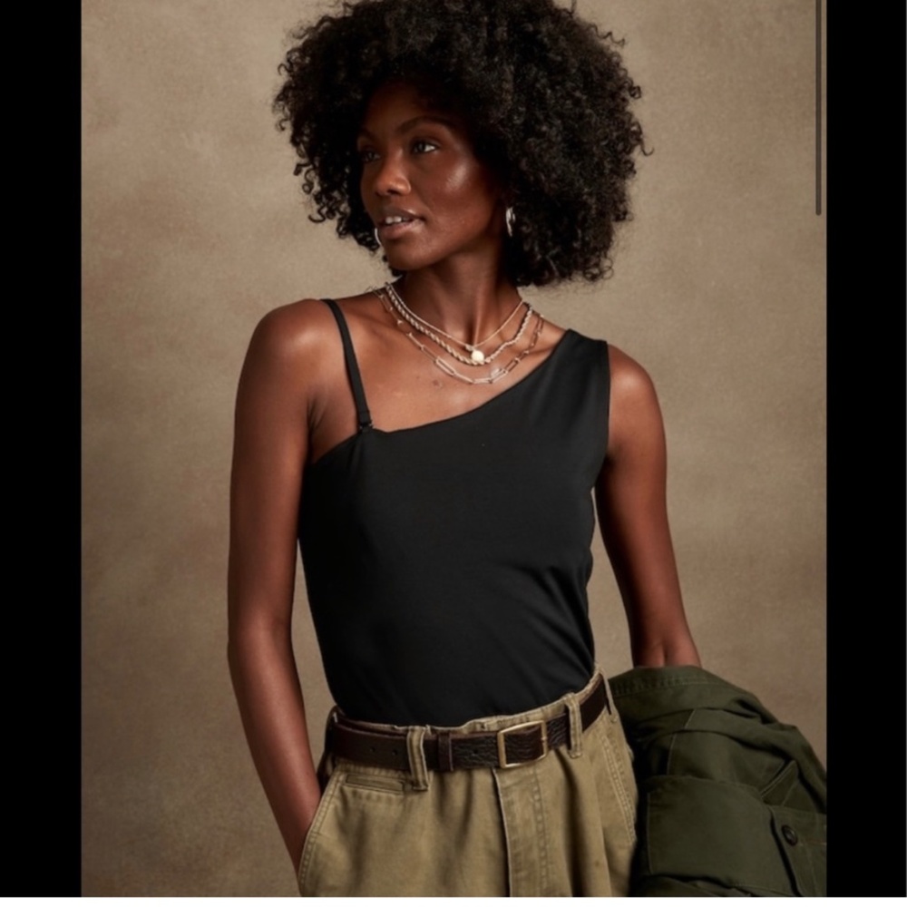Banana Republic One Shoulder Tank- BLACK, SMALL